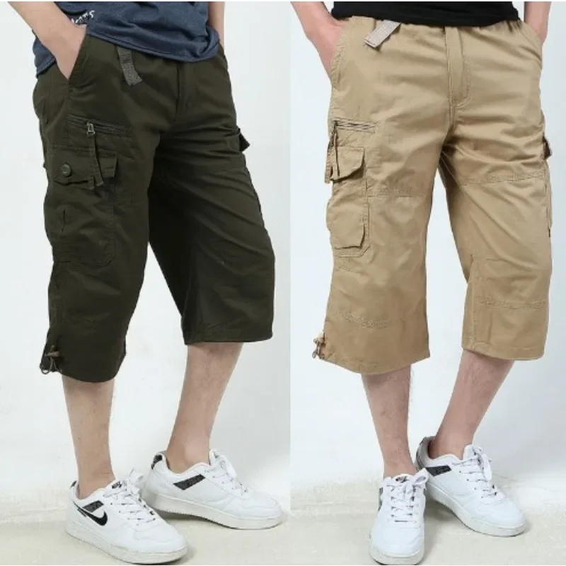 Men's Cropped Pants Summer Multi-pocket Cropped Pants Men's Loose Wide-leg Tooling Shorts Straight Sports Pants