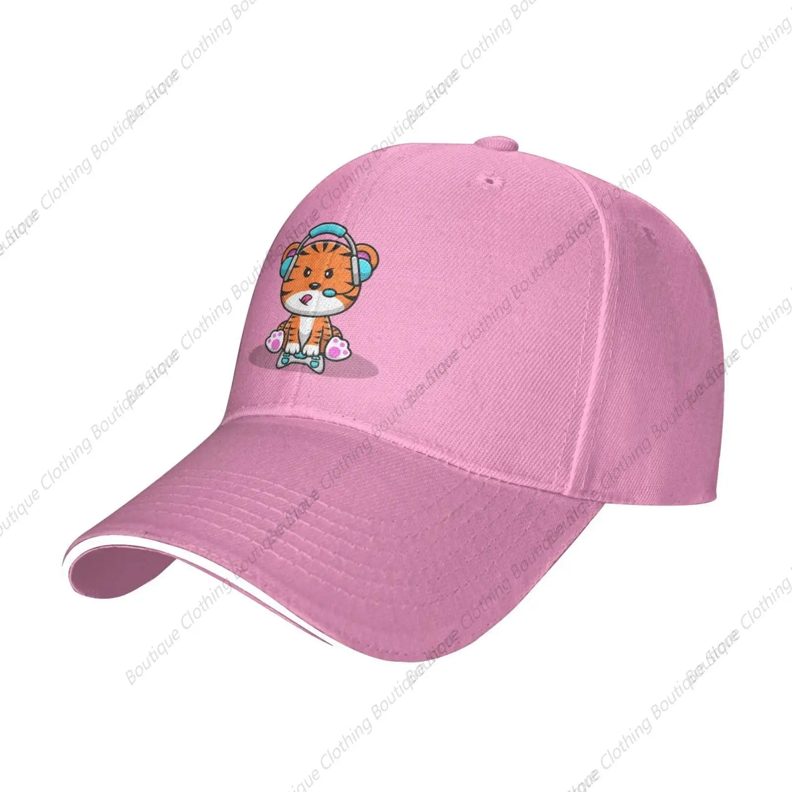 Cute Tiger to Play Games Baseball Cap Women Men Hat Adjustable Golf Caps Dad Sun Hat Pink