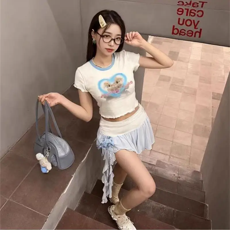 Falda de cintura alta irregular delgada de nicho de verano para mujer