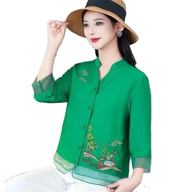 Embroidery Shirt China Cardigan Fashion Age-Reducing Blouse High-Grade Temperament Sunscreen Clothing Ladies Spring And Summer