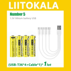 4pcs LiitoKala USB-T36 1.5V AA 3600mWh USB Rechargeable li-ion battery for remote control mouse small fan Electric toy battery