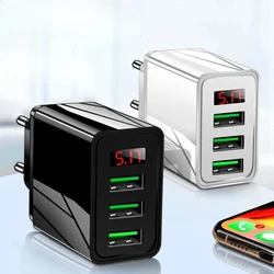 5V3A Multi 3 Ports USB Charger Fast Charging Quick Charge QC3.0 with LED Digital Display Smartphone Charge Head for Xiaomi 14