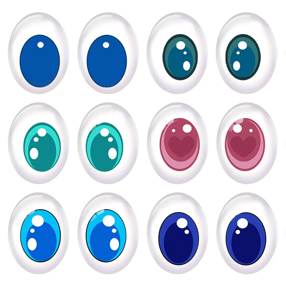 

5pairs/lot Oval Cute Cartoon Doll Green Blue Crystal Eye Pupils Photo Glass Cabochon Flatback Demo Cameo Diy Jewelry Making