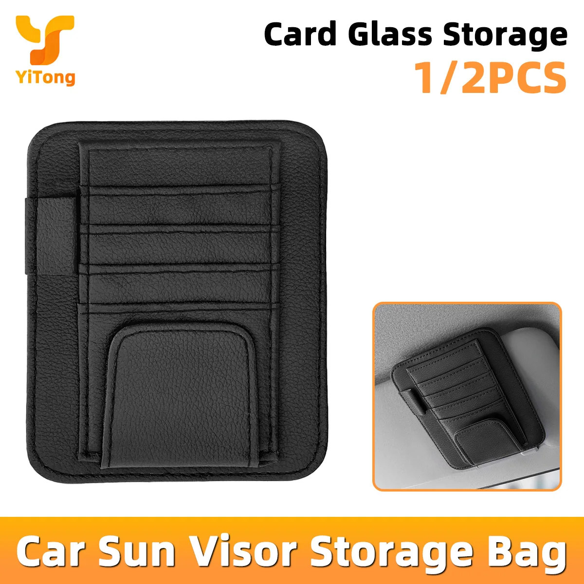 Yitong 1/2PCS Car Sun Visor Organizer Auto Visor Storage Pocket Card Holder Sunglasses Clip Pen Holder Interior Accessories
