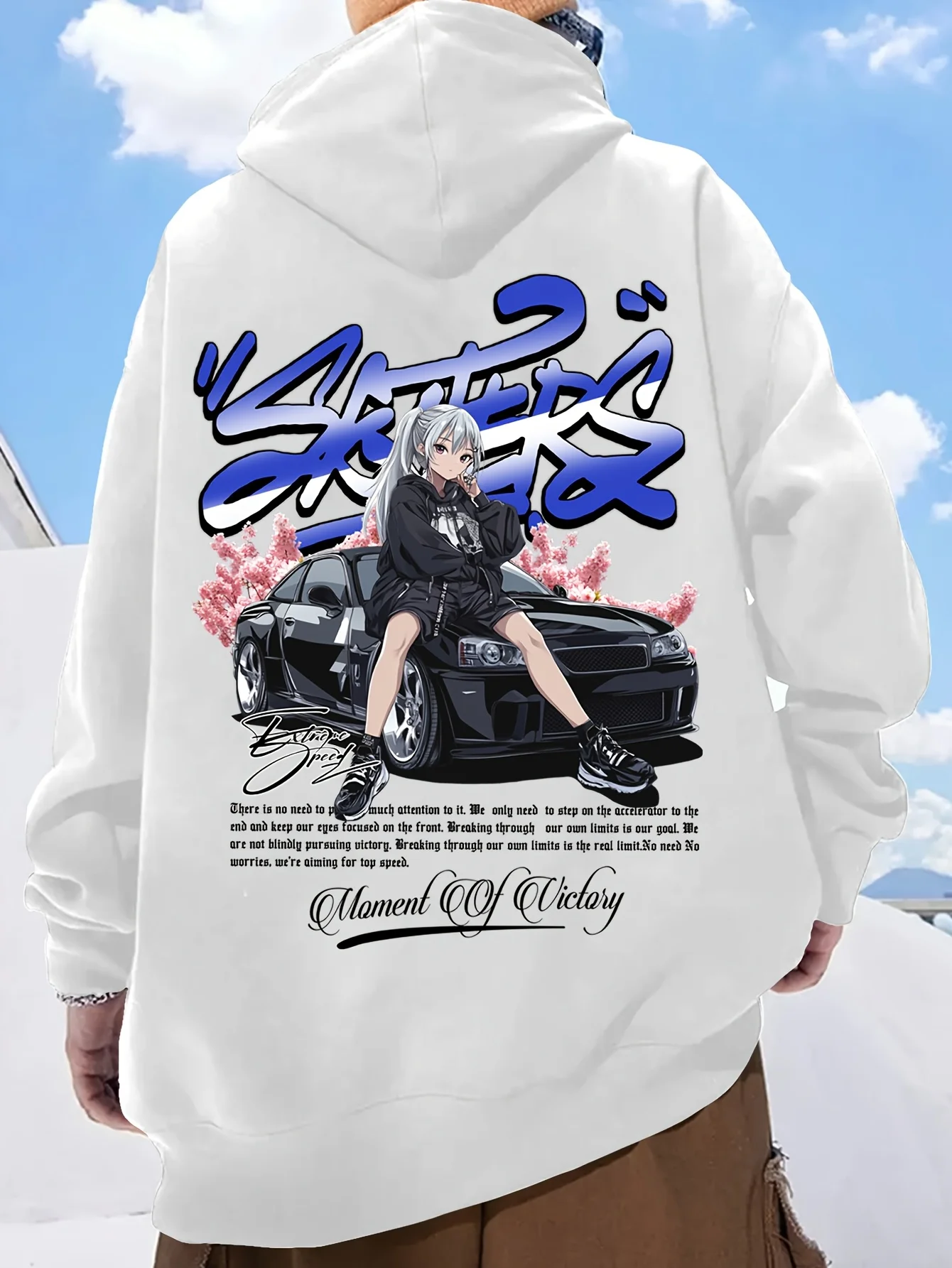 

2025 New Trend Men's Warm Hoodie Fashion Pattern Printing with Cherry Blossom Animation Sports Car Elements School Season