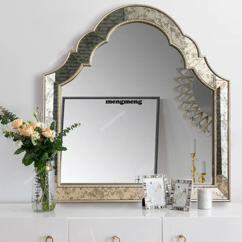 

European antique decorative mirror hallway wall hanging high-end bathroom mirror old mirror soft decoration can be customized