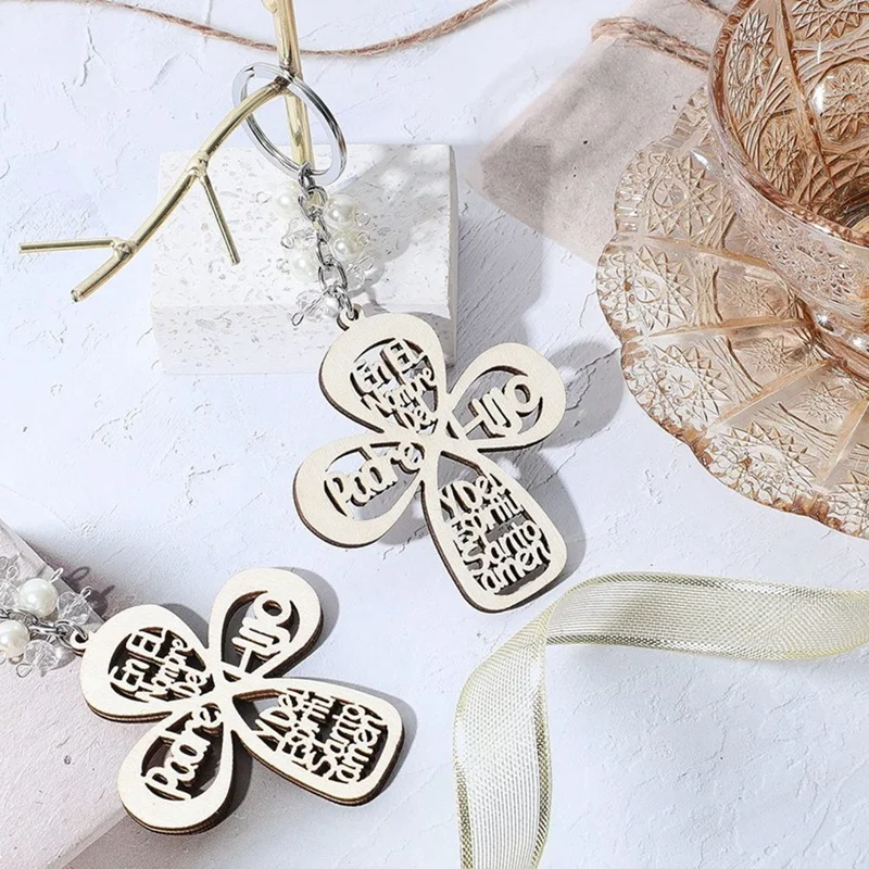 십자가 나무 열쇠 고리, 세례식 찬송, 목재 디자인 열쇠 고리, 첫 성찬식 가방 포함, 20 개