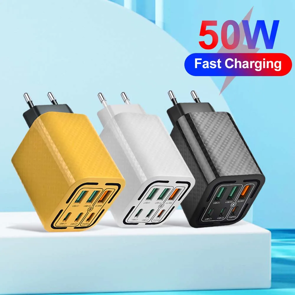 

50W 3 Ports USB 3 PD Charger Charging Adapter For Xiaomi iPhone Samsung Mobile Phone QC 3.0 EU/US/UK/KR Plug Wall Charger
