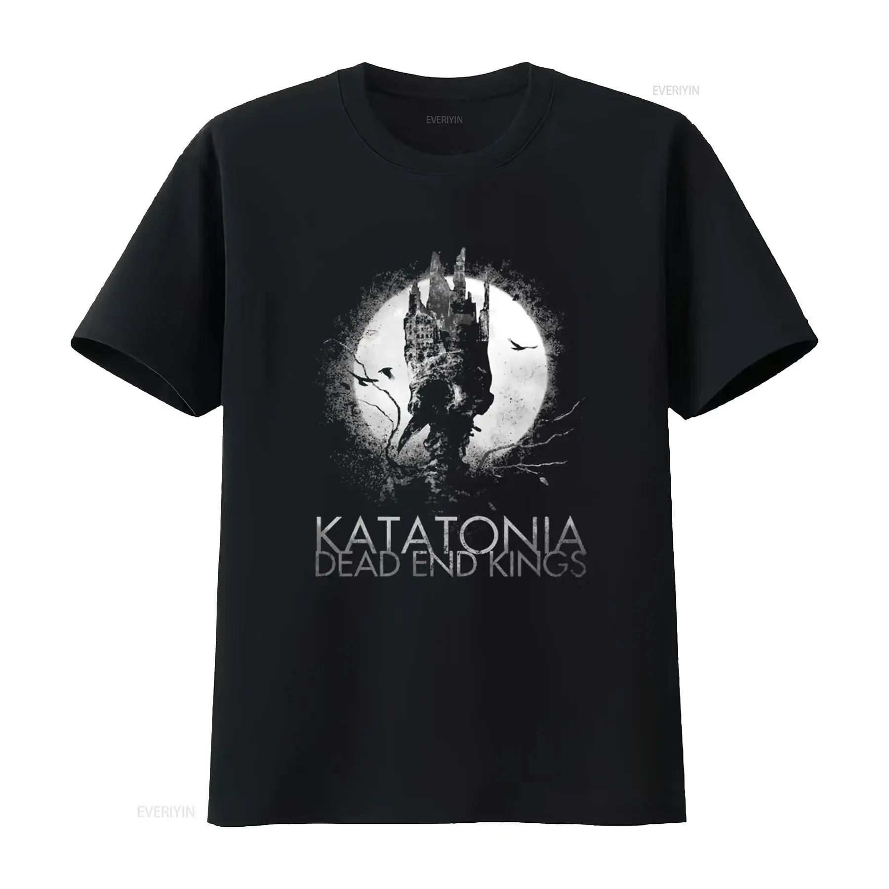 Katatonia Dead End Kings Gothic Castle Moon Print T Shirt Streetwear Hip Hop  vintage Washed Casual Stretched Unisex Breathable