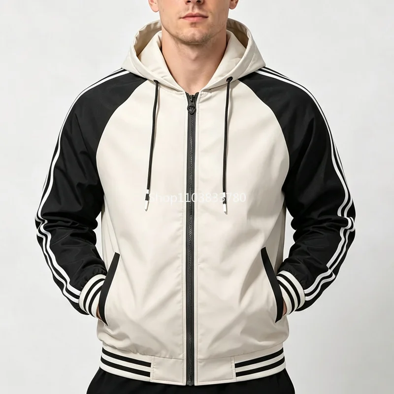 Windbreakers Men Hooded Jacket Zipper Coat Cargo Windproof Black Bomber Camping Loose Hiking Jacket Male Overcoats Motorcycle