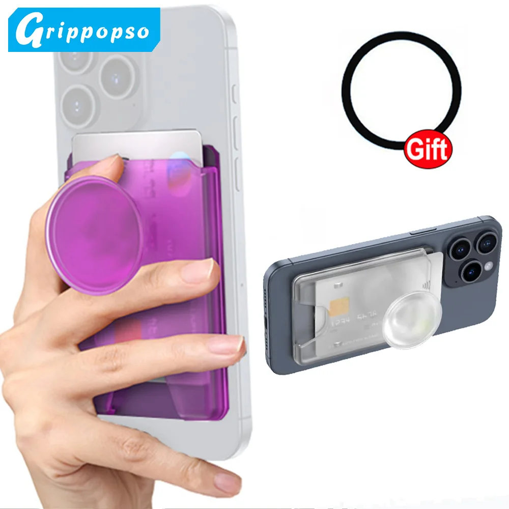 Etui na telefon z magnetycznym uchwytem na karty Grippopso, podstawka z pierścieniem na palec do iPhone 16 15 14 13 Pro Max i Samsunga