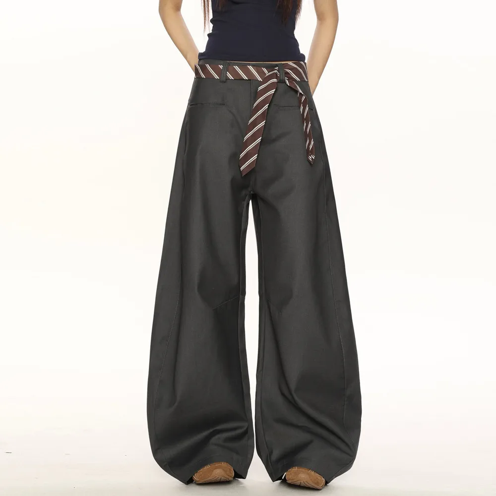 Elegant Casual Knife- Pants High Waist Wide Leg Floor-Length Women's Fashionable Versatile Design Korean Style Commute