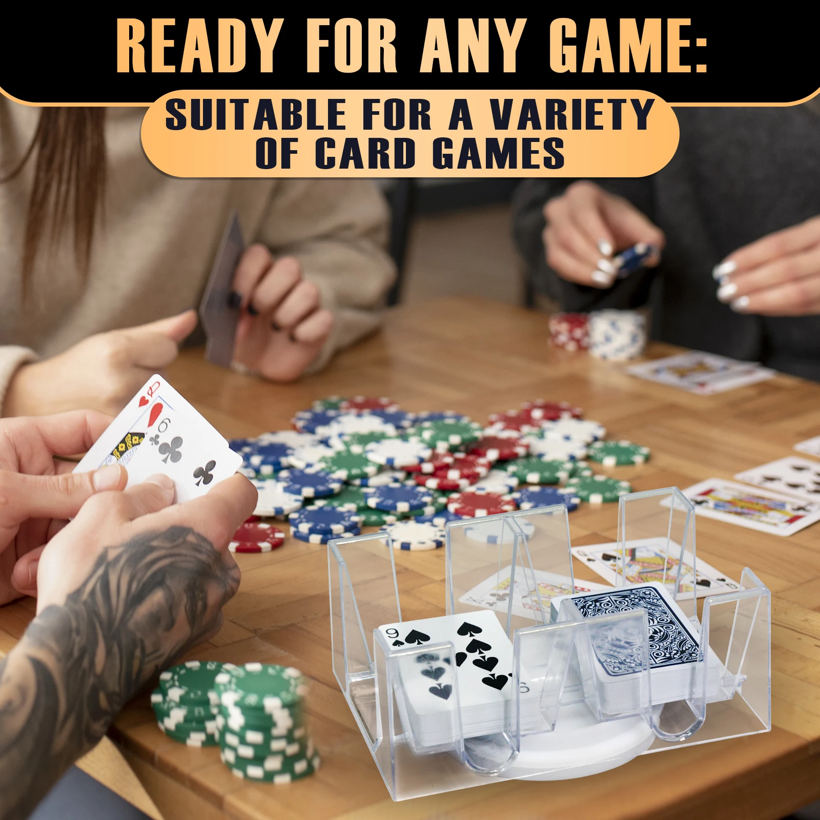 Canasta Card Holder 6 Deck Plastic Revolving Card Game Holder Playing Cards Tray Rotating 360° Organizes Multiple Decks view 6