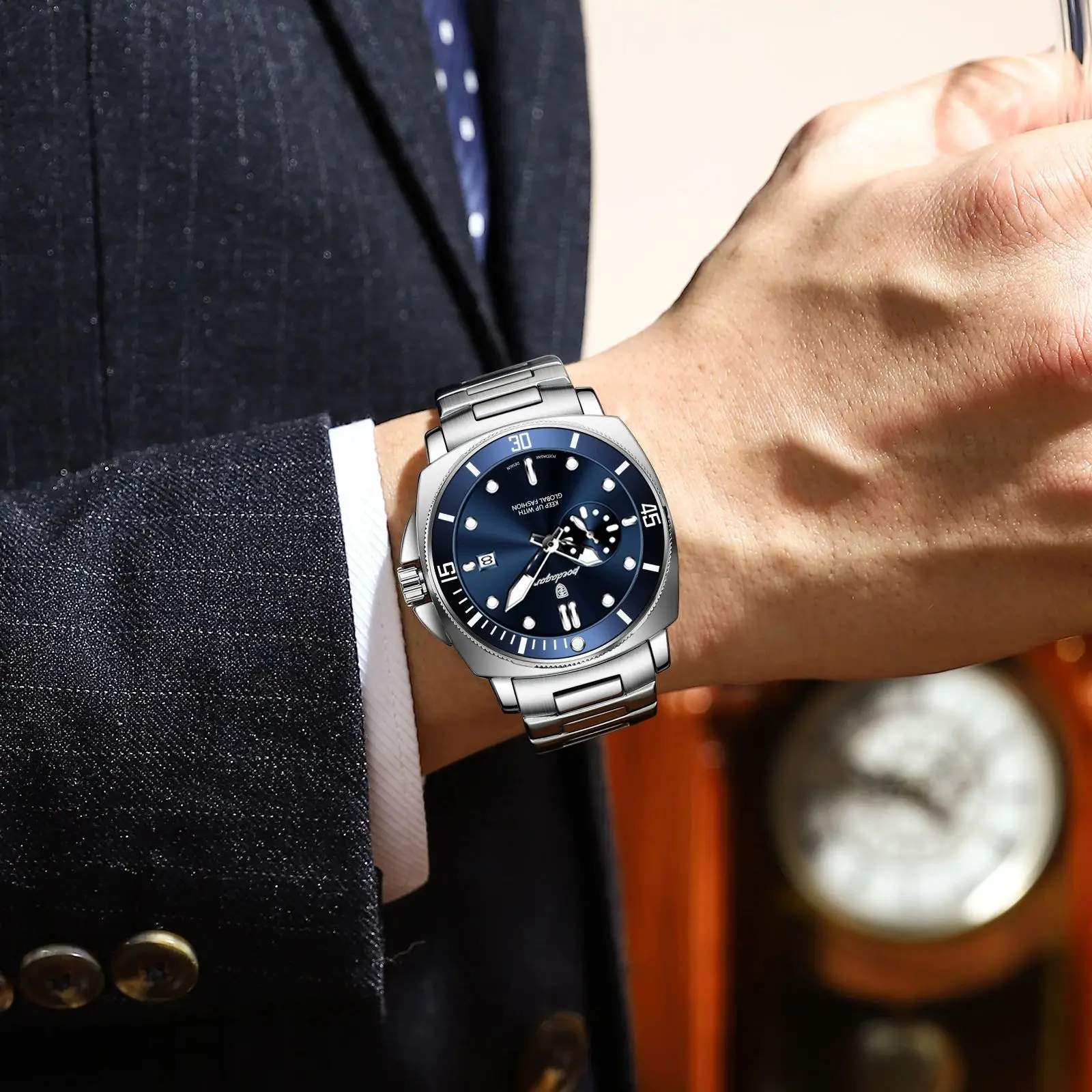 POEDAGAR Original Luxus herren Uhren Leuchtende Wasserdichte Datum Business Uhr Männer Edelstahl Mode Quarz Mann Armbanduhr