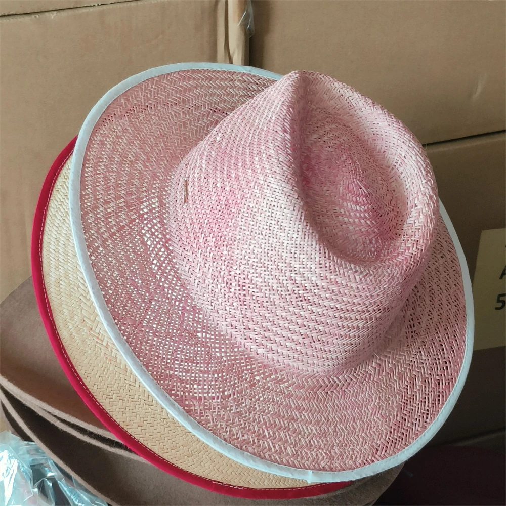 Special British Classic summer Natural Straw fedora Hat edging new Elegant flat Fedora Hat for Women Men Beach Sun Jazz hat