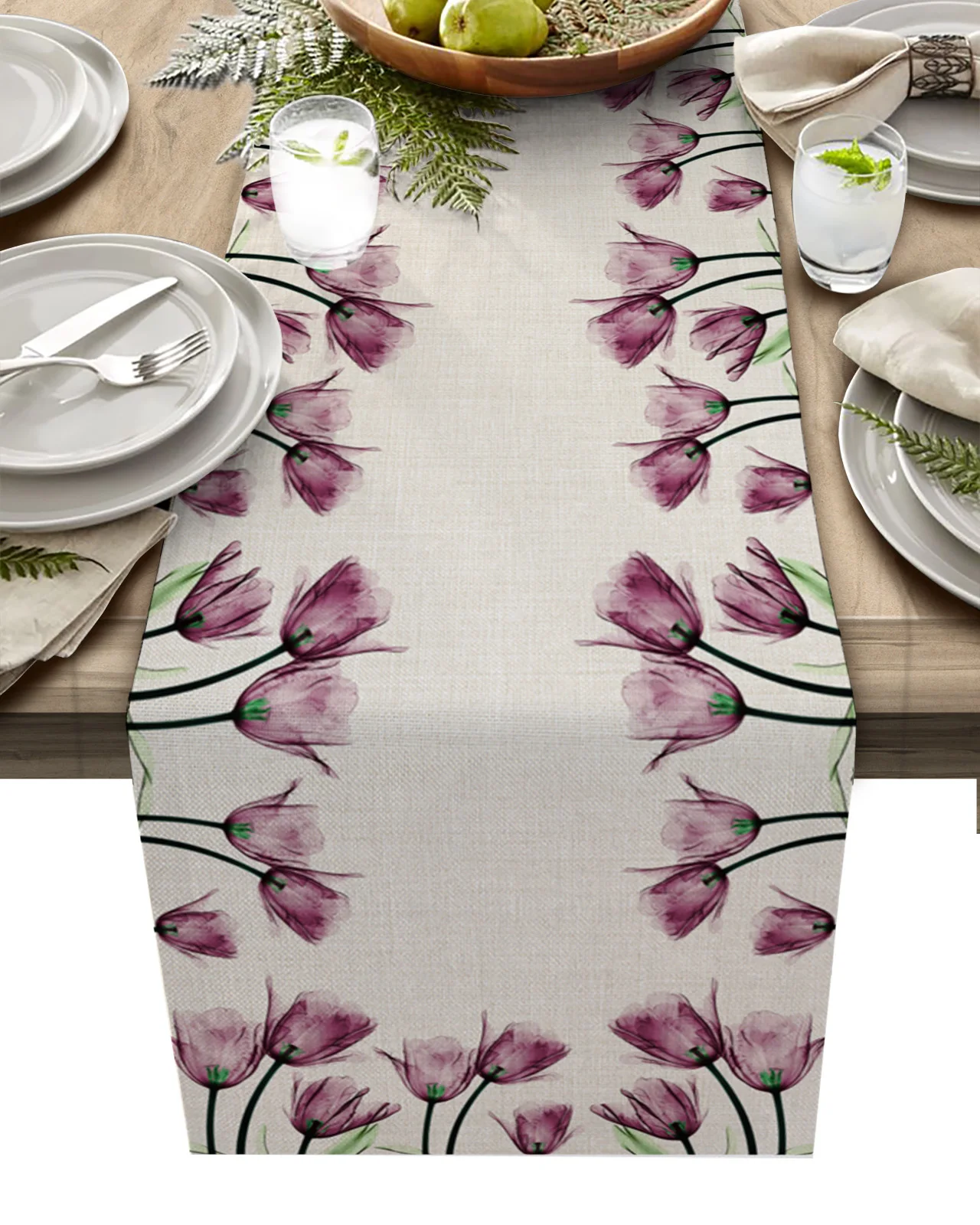 Orange Tulip Flower Pattern Table Runner Modern Home Wedding Decoration Table Runner Kitchen Decoration Tv Cabinet Table Cover