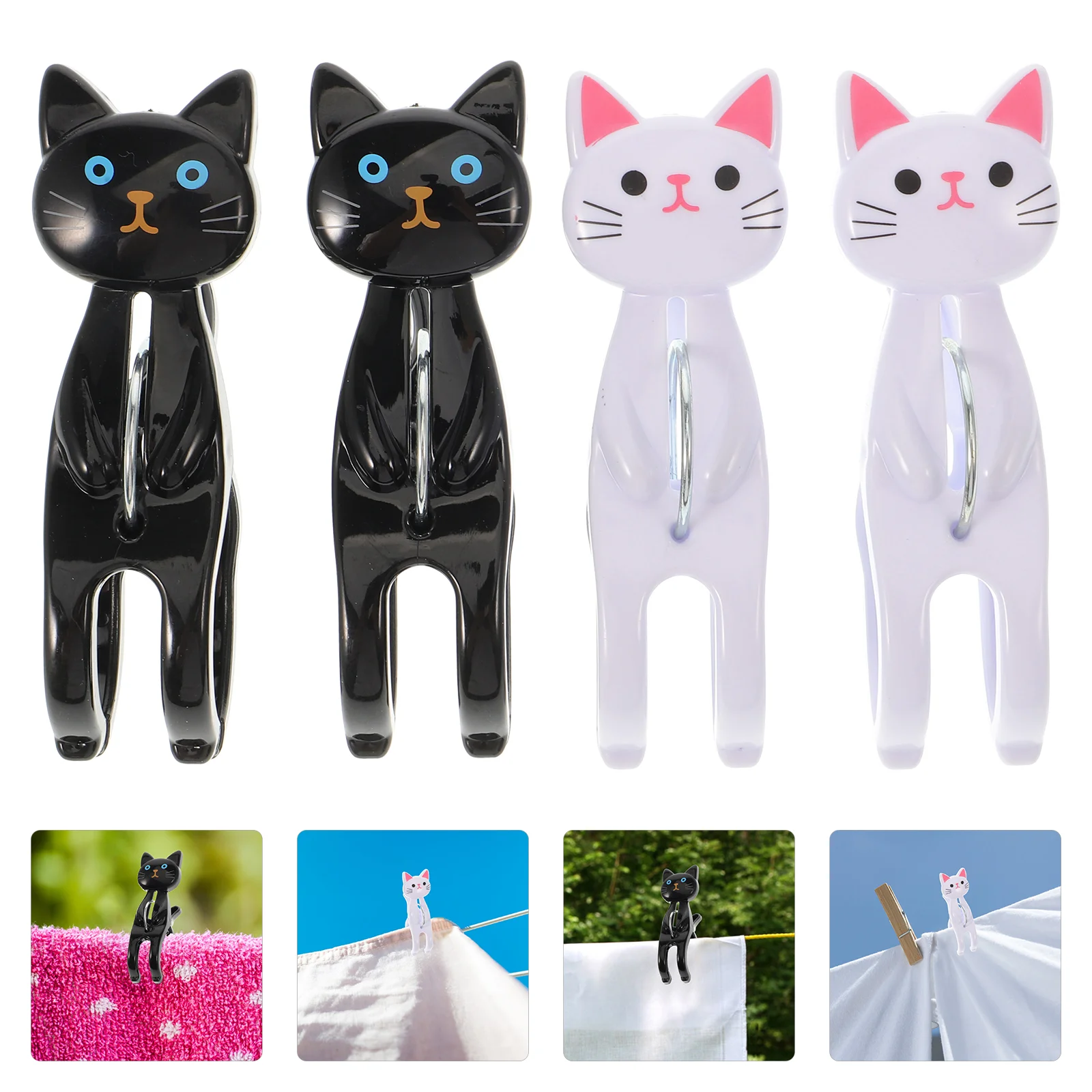 

4 Pcs Cat Clothespin Beach Towel Clamps Chair Clips Small Plastic Clothing 1100X400X350CM for Adults