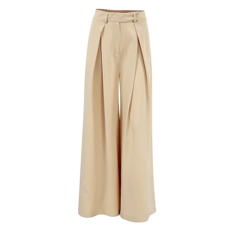 Pantalon large plissé taille haute pour femme, vêtements féminins, tempérament, printemps, décontracté, nouvelle mode, automne