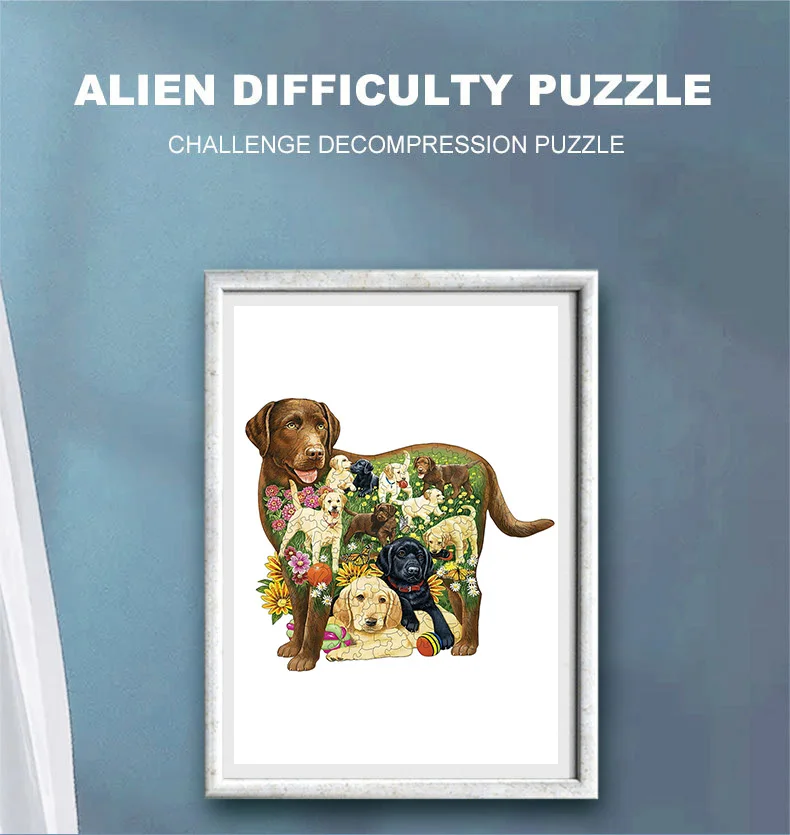 Giochi educativi in legno Puzzle di animali Puzzle per cani adulti nel prato Puzzle Regalo di festa fai da te