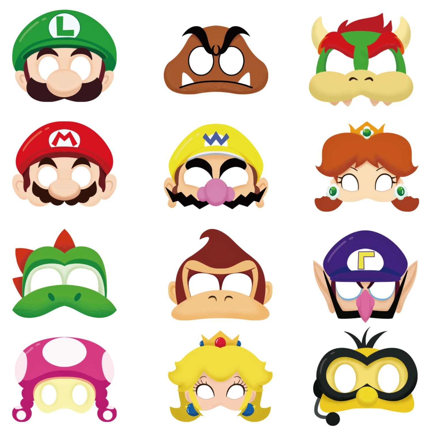 Máscara de Super Mario Bros, 12 Piezas, Accesorios de Fiesta Temáticos de Anime y Dibujos Animados, Antifaces para Juegos, Antifaces Ventilados, Cubre Ojos Kawaii, Regalo para Niños