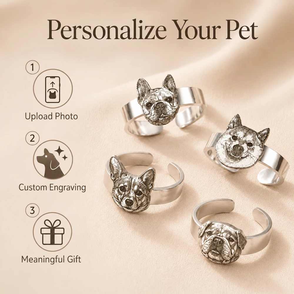 Personalized Pet Portrait Stainless Steel Ring For Men Women Custom Human Portrait/Logo Openable Ring Birthday Gift For Family