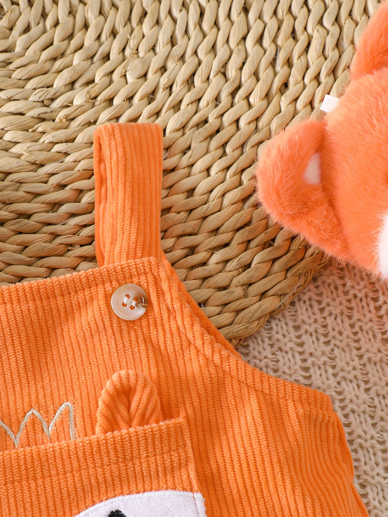 Baby Fox Corduroy Romper with Button Straps & Snap Crotch