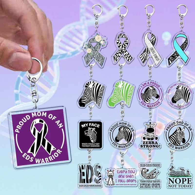 Eds Awareness Zebra Keychains Animal Keyring for Accessories Bag Stripes Ribbon Key Chain Ring Jewelry Friends Fans Gifts