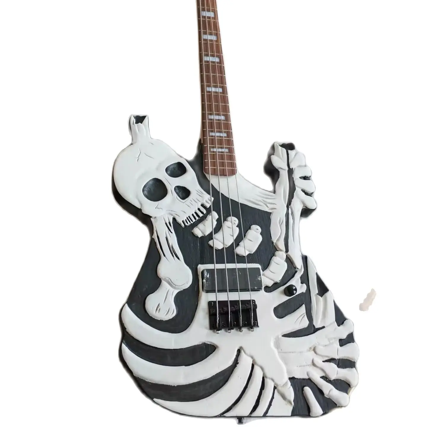 Upgrade Electric Bass Guitar Johnny Skull N Bones Mr Scary, Black Hardware Professional Bass Guitar