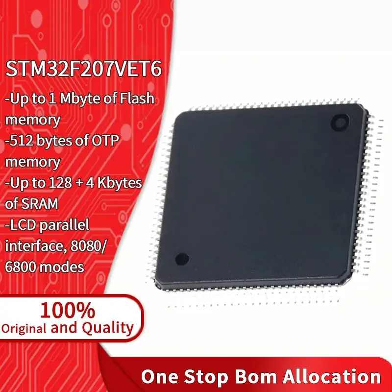 STM32F207VET6 ARM Cortex M3 32 Bit MCU 120MHz 512KB Flash LQFP100 Ethernet MAC USB OTG Connectivity STM32F207 Series IC Chip