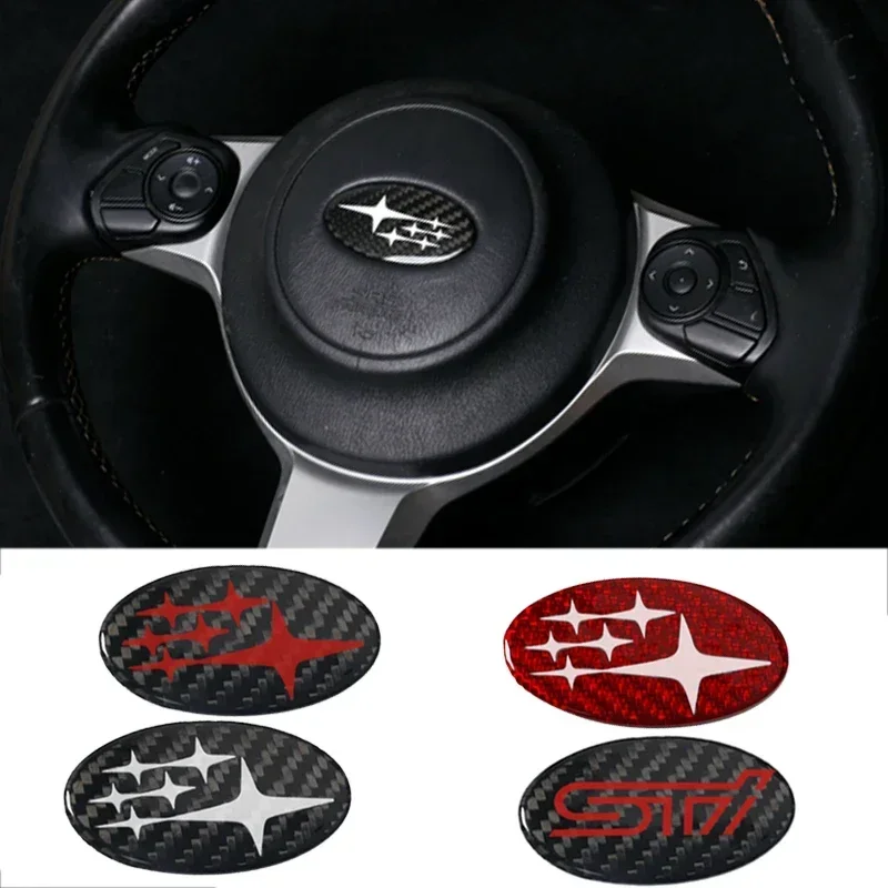 58X28Mm Koolstofvezel Auto Stuurwiel Embleem Decoratieve Sticker Voor Subaru Boswachter Outback Impreza Legacy Sti Wrx Brz Tribeca