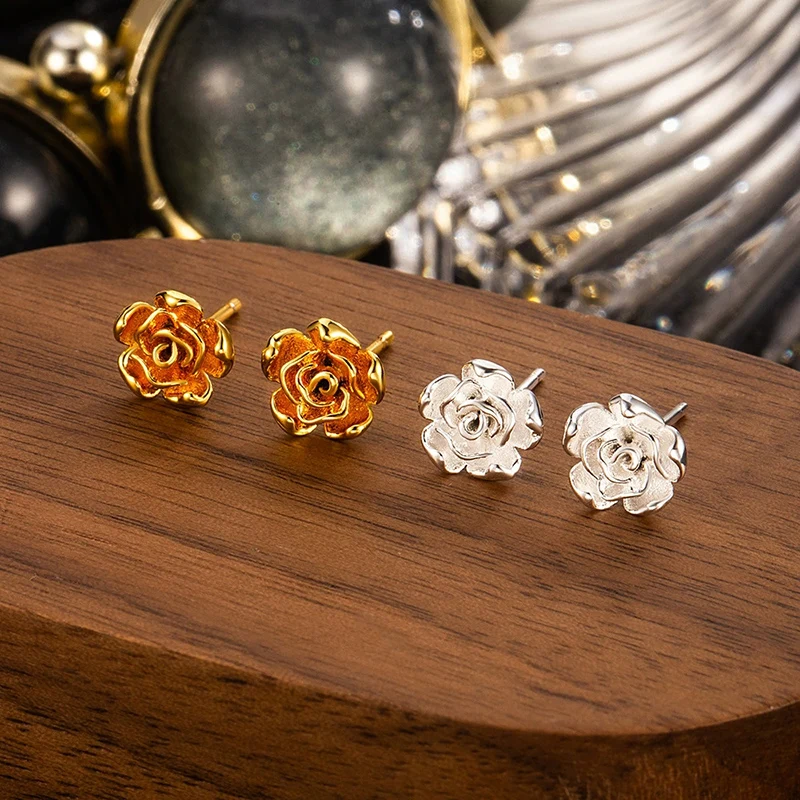 

Винтажные серьги во французском стиле, простые серьги-гвоздики с розой, изысканные мини-серьги для повседневного использования, аксессуары для женщин KOFSAC