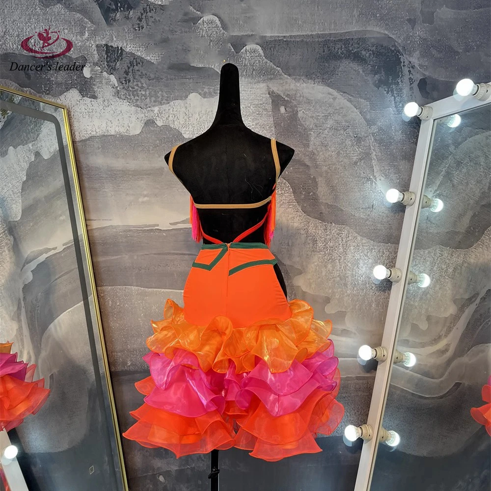 Concours de danse latine pour femmes, jupe gâteau en maille multicouche haut de gamme, vêtements d'examen d'art, robe de scène Cha Cha Samba