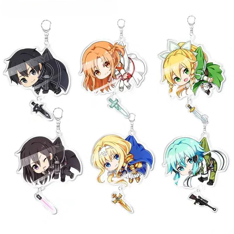 Anime Keyring Animation Derivatives Acrylic Kirito Asuna 5 Characters Key Chain School Supplies Toys Hobbies Good Workmanship