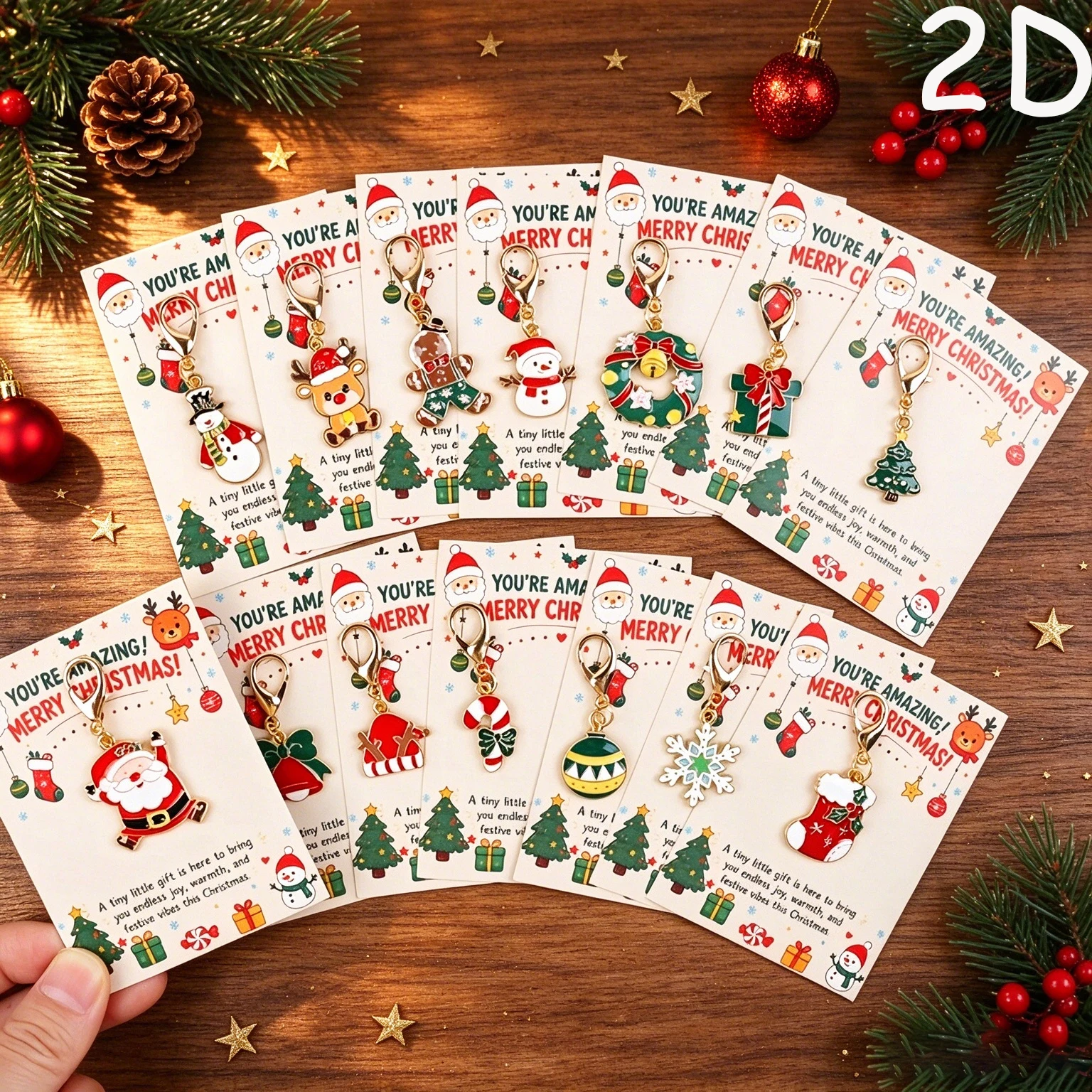 14-Piece Christmas-Themed Keychain Gift Set, Featuring Christmas Greeting Cards, Featuring Santa Claus, Gingerbread Man, Bells, Christmas Tree, Etc., Suitable for Party Favors, Stocking Stuffers, Holiday Gifts, and Is an Ideal New Year's Gift for Family and Friends.