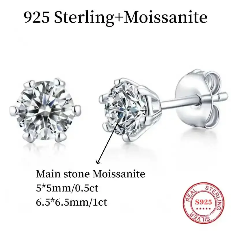 Sacemens 0.5-1CT orecchini a bottone Moissanite certificati per le donne placcatura in platino orecchini a bottone in argento Sterling con diamanti gioielli da sposa