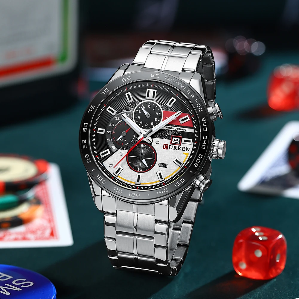 2022 CURREN Watch for Men New Fashion Men Watches Quartz Wristwatches Stainless Steel Band Clock Male Chronograph Watches