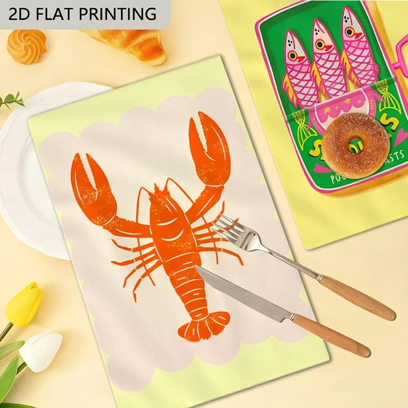 2Pcs, Yellow Shrimp-Patterned Kitchen Towels, 40Cm*60Cm Towel Set, Best Kitchen Towels, Super Absorbent Soft Cleaning Cloth, Cooking and Baking Tea Towels, Hand Towels, Cleaning Cloths, Dishcloths, Kitchen Decor, Living Room Decorations, Kitchen Essentials, Home Essentials