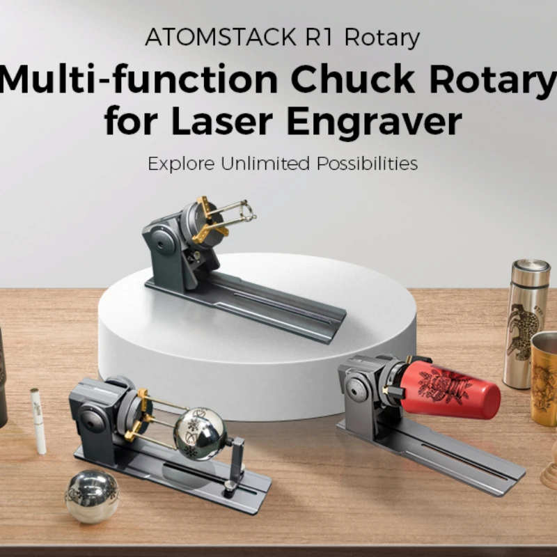 Multi-function Atomstack Maker R1 PRO Chuck and Roller Rotary Compatible with 95% Laser Engraver CNC Engraving Cutting Machine