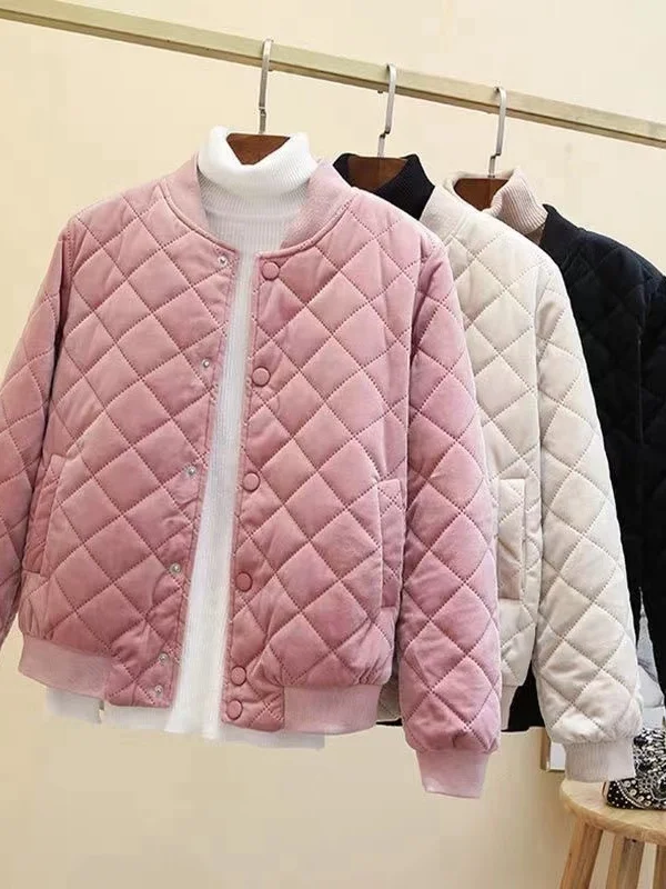 

Золотая бархатная хлопковая куртка для похудения, женская зимняя свободная маленькая хлопковая одежда с ромбовидным узором, легкая верхняя одежда