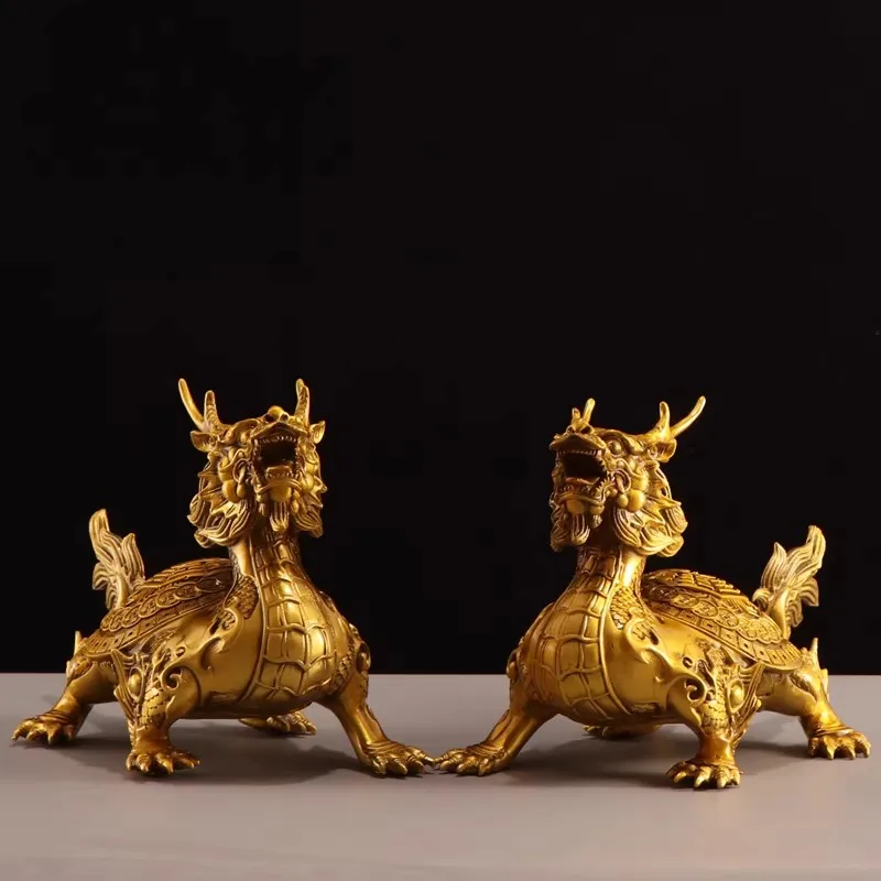 Feng Shui  Copper Dragon Turtle Statue Attracting Wealth Zodiac Animal Figurine for Home
