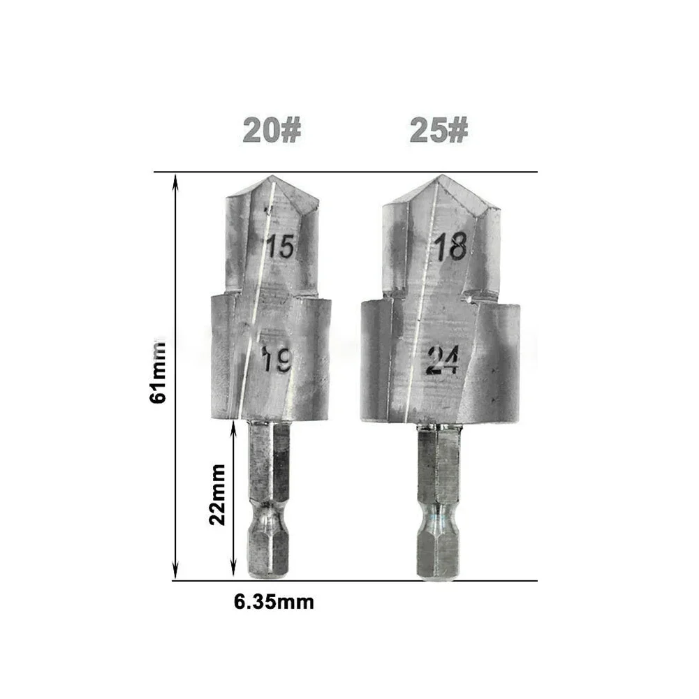 PPR Drill Bit 6.35mm Hexagon Shank Step Drill For Plumber Water Pipe Puncher 2pcs 20/25 HSS Drill Bit Expansion Punch