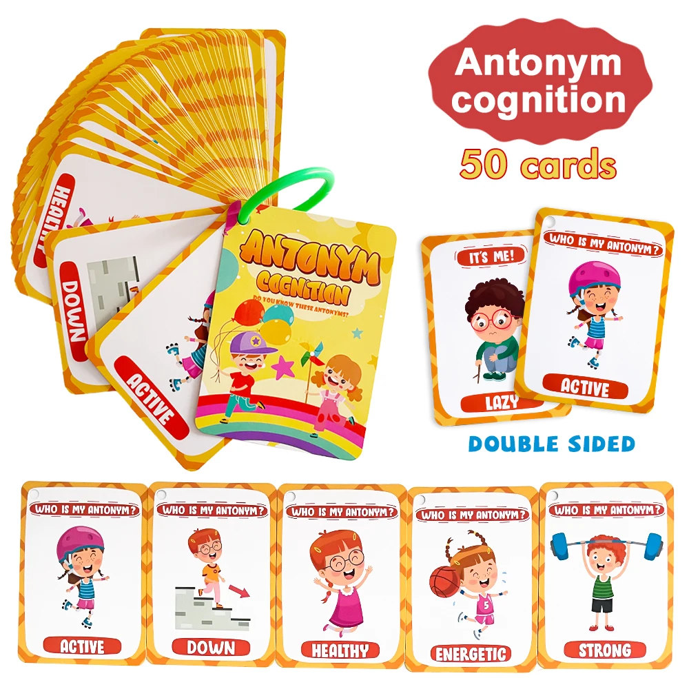 Kids Antonym Cognition Cards Funny Q&A Learning Classroom Interaction Vocabulary Building Educational Toys Montessori Material