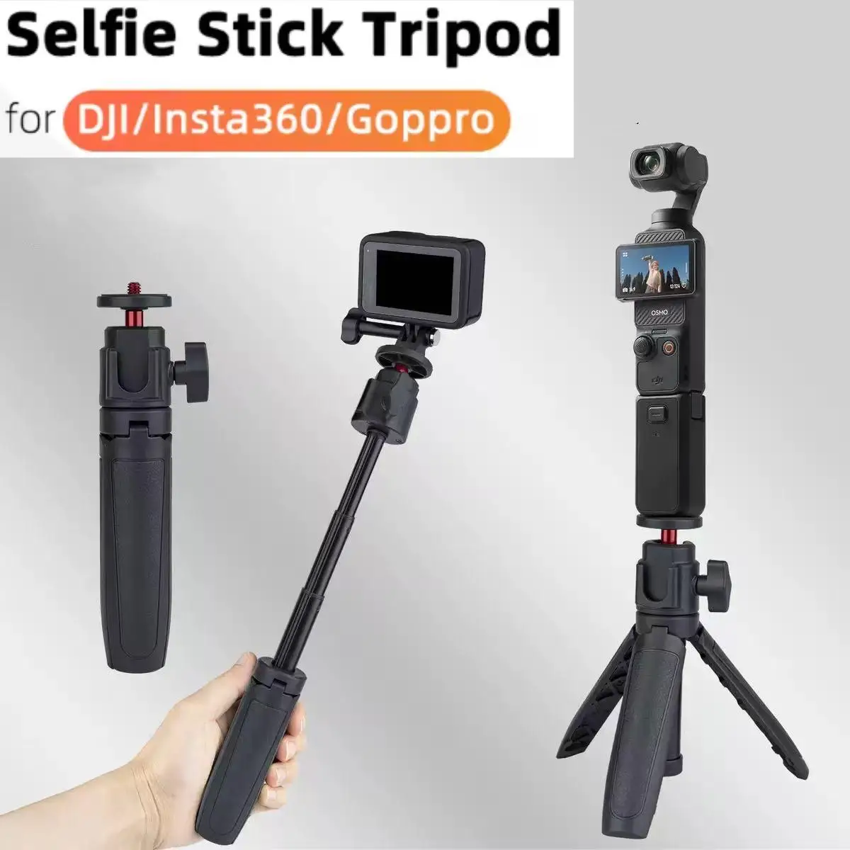 Selfie-Stick-Stativ für Insta360 X4 X3 Ace Pro 2 DJI Action 5 4 Pro Pocket 3 GoPro Selfie-Stick mit Stativ-Zubehör