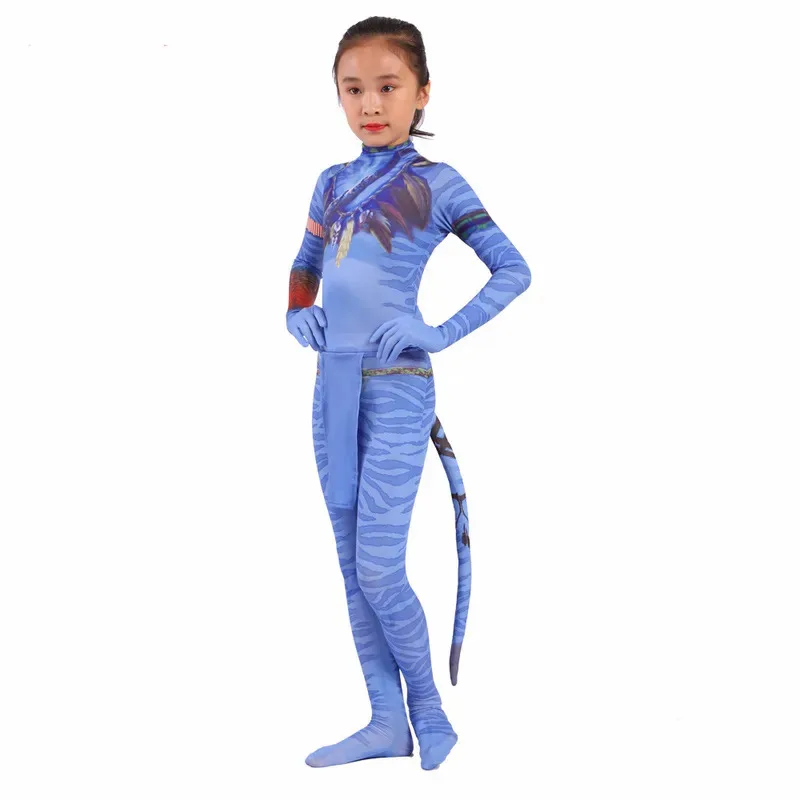 New Avatar 2 Cosplay Costume Movie Jake Sully Neytiri Bodysuit Suit Zentai Jumpsuit Halloween Costume For Women Men Child Kids