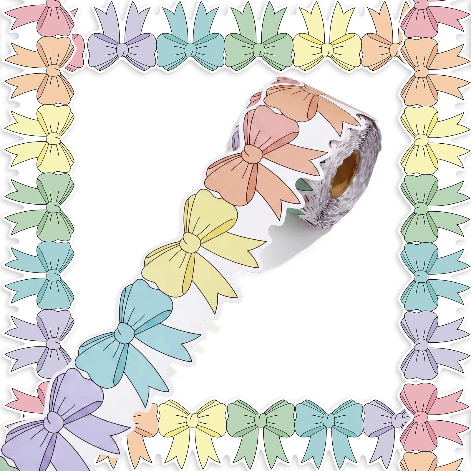

32.8Ft Colorful Bow Bulletin Board Border Hippie Boho Color Bow Die-Cut Border Trim for Back to School Chalkboard Wall Decoratio