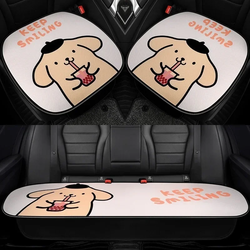 Anime Sanrioed My Melody Cinnamoroll Kuromi Kawaii Car Seat Cushion Pillow Steering Wheel Cover Auto Supplies Three-piece Set