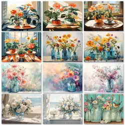 GATYZTORY Hand Painting Flowers Red Landscape Acrylic Painting By Numbers Kit DIY Artwork Canva Art Gift Home Decoration Gift