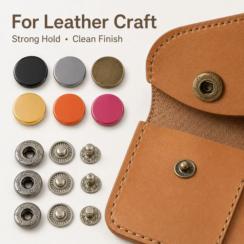 100Sets 10-17mm Metal Snap Buttons Press Stud Fasteners for Jackets Kids Clothing Leather Crafts Pouches Pockets Sewing Repairs
