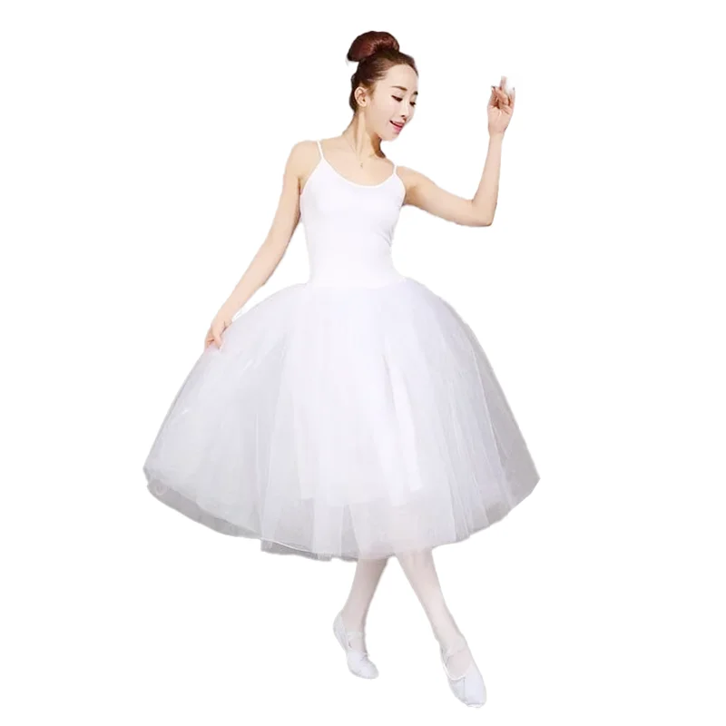 Adult Romantic Ballet Tutu Rehearsal Practice Skirt Swan Costume for Women Long Tulle Dress White pink black color Ballet Wear