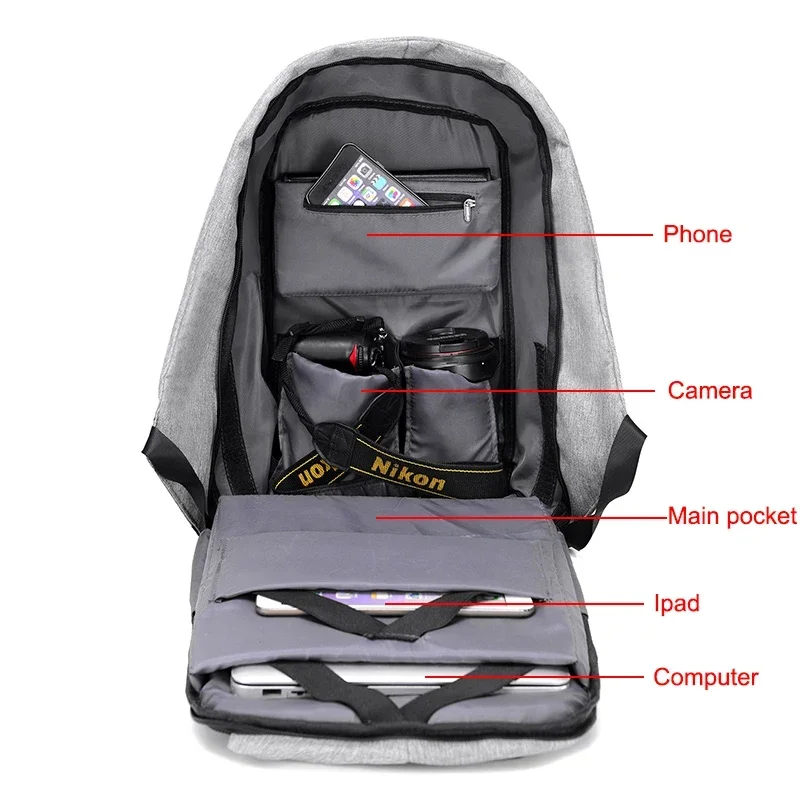 حقيبة ظهر مضادة للسرقة مقاس 15.6 بوصة للكمبيوتر المحمول للرجال Mochila ذكر مقاومة للماء حقيبة ظهر ذات سعة كبيرة حقيبة ظهر مدرسية مصممة